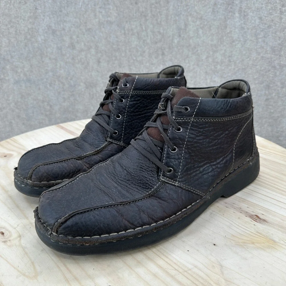 Clarks‎ Gerrard Mens 11 Dark Brown Leather Moc Toe Chukka Lace Up Ankle Boots